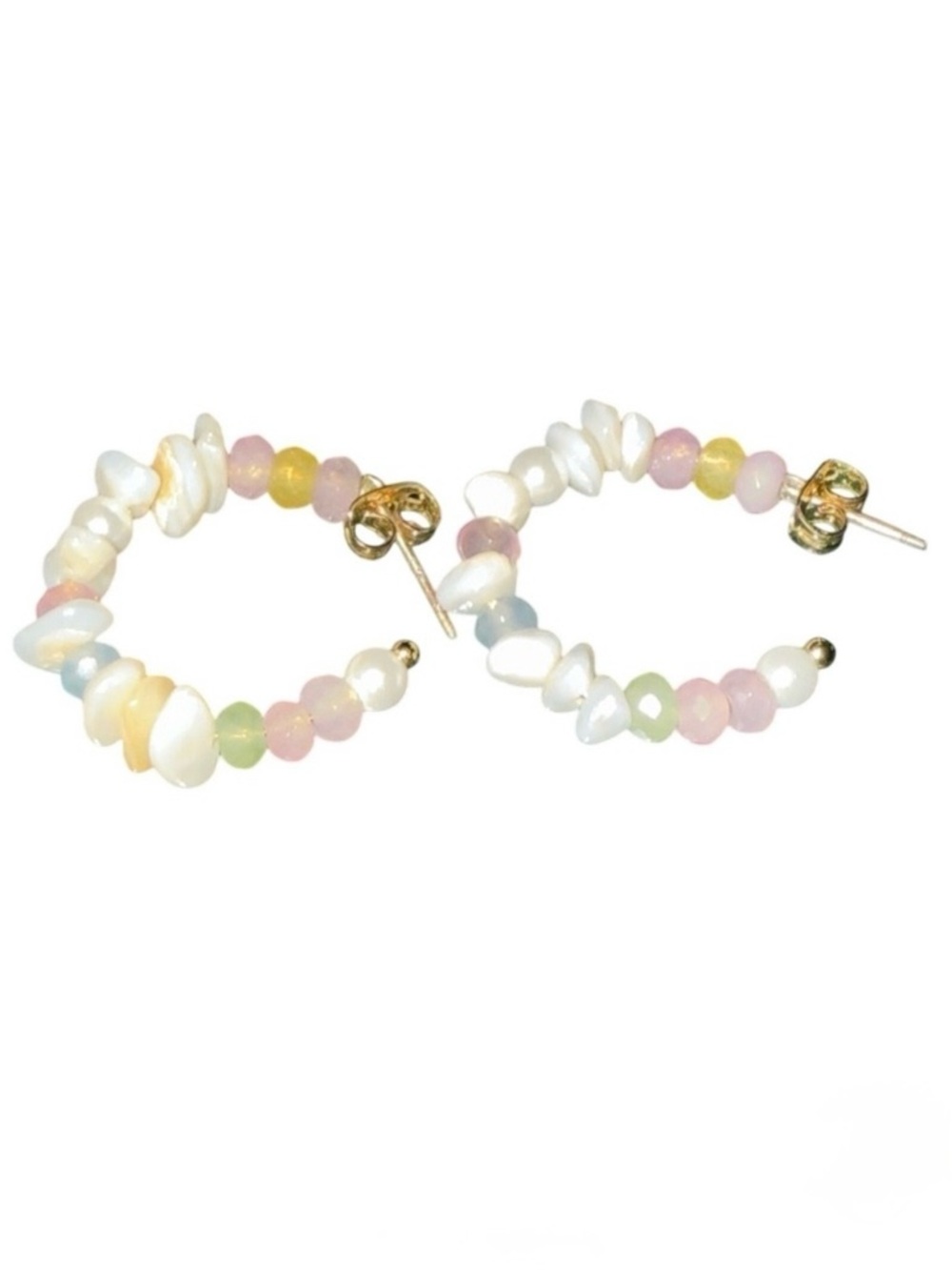 Handmade Pearl Sea Glass Quartz Hoop Earrings Coastal Beachy Boho Resort Beaded